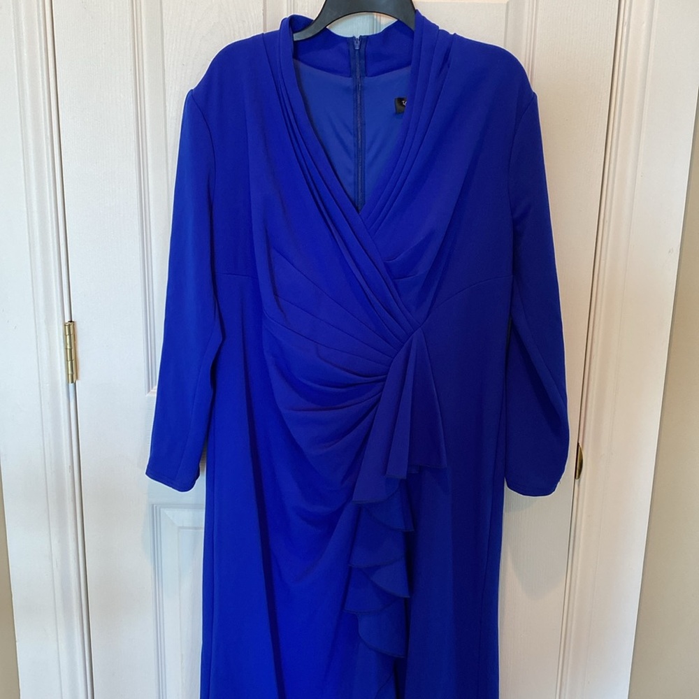 Tadashi Shoji Blue Long Sleeve V-Neck Wrap Gown